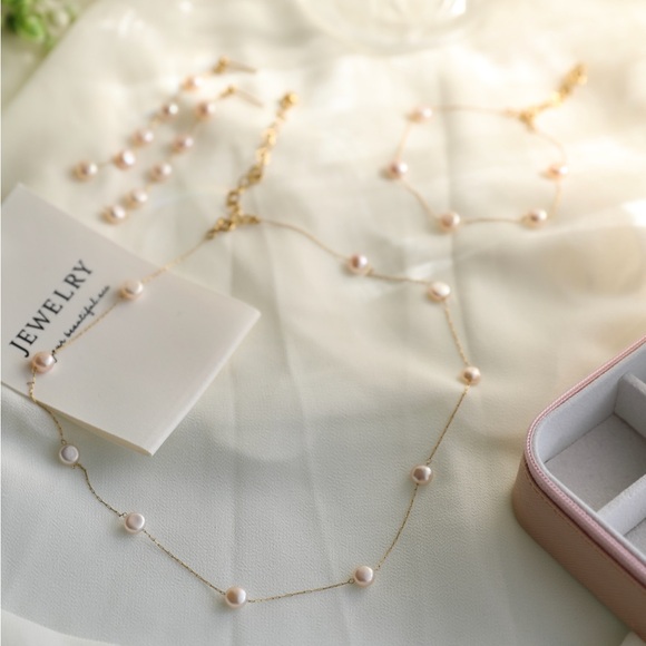 Freshwater pearl Station Necklace,Pearl bracelet,heart bracelet and earrings set - Picture 4 of 6